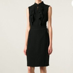 New Tory Burch S M 8 Silk Satin Knee Dress Keyhole Ruffle Jabot Sleeveless